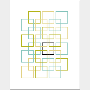 Interlocking Squares Blue Green Black Yellow Posters and Art